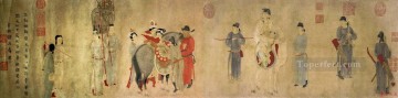Chino Painting - qian xuan yang guifei montando un caballo chino antiguo